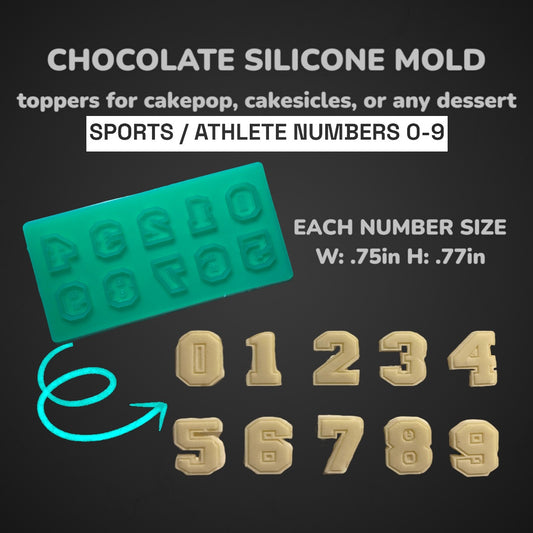 Chocolate Silicone Mold (Cakepop/Dessert Topper) - Sports / Athletic NUMBERS 0-9 - MADE IN USA