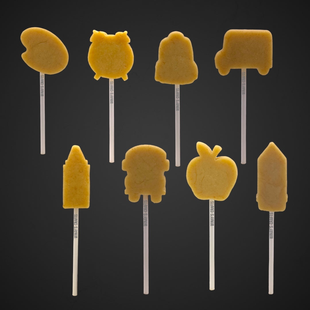 Cake Pop Mold / Plunger - Back to School Bundle (Alarm Clock, Apple, Backpack, School Bus Front & Side, Crayon (Taller), Pencil and Paint Palette Board) - Made in USA