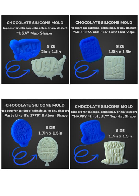 Chocolate Silicone Mold (Cakepop/Dessert Topper) - Fourth / 4th of July Set - MADE IN USA