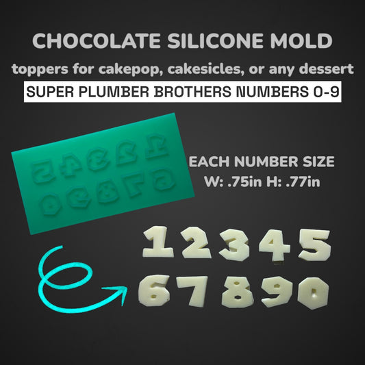 Chocolate Silicone Mold (Cakepop/Dessert Topper) - Super Plumber Brothers NUMBERS 0-9 - MADE IN USA