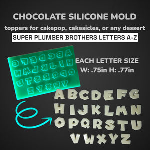 Chocolate Silicone Mold (Cakepop/Dessert Topper) - Super Plumber Brothers LETTERS A-Z - MADE IN USA