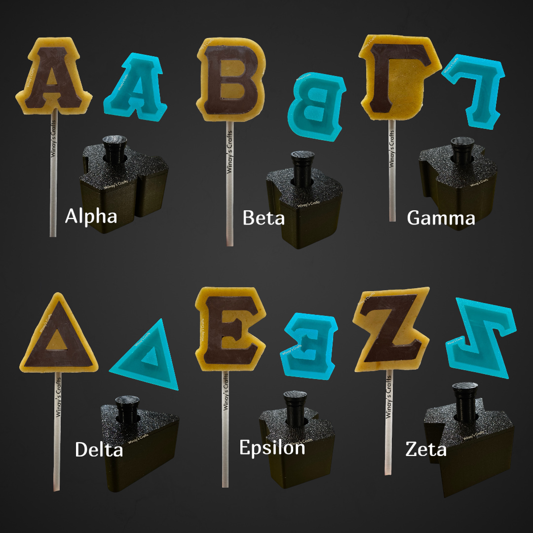 Cakepop Plunger and Chocolate Silicone Mold COMBO - Greek Alphabet - MADE IN USA