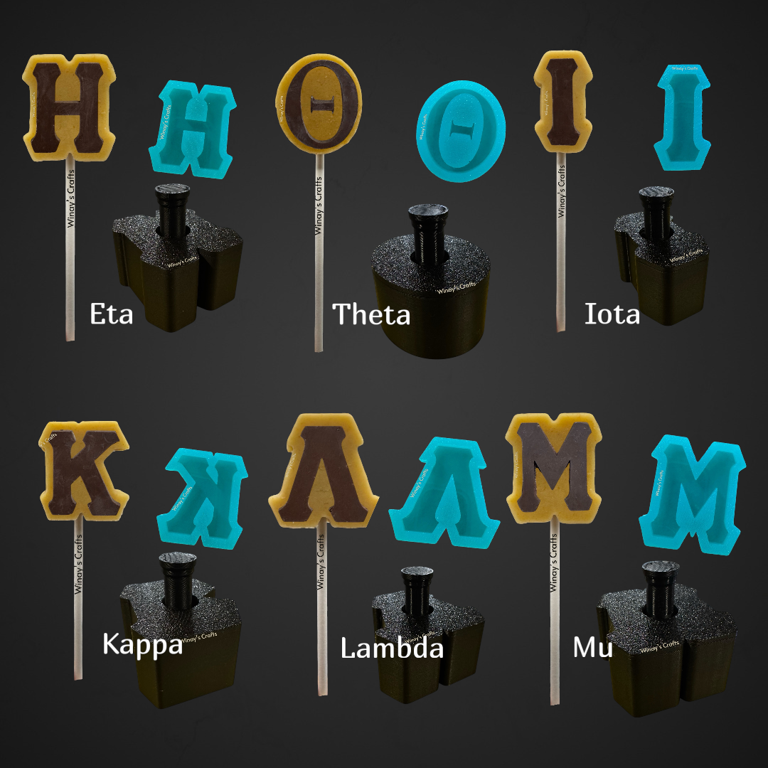 Cakepop Plunger and Chocolate Silicone Mold COMBO - Greek Alphabet - MADE IN USA
