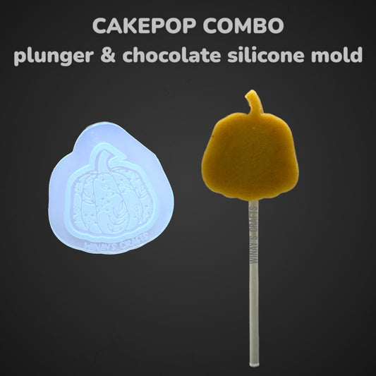 PUMPKIN 3.0 - CAKEPOP COMBO Plunger & Chocolate Silicone Mold (With Lollipop Stick, Paper Straw or Popsicle Stick Guide Options) - Made in USA