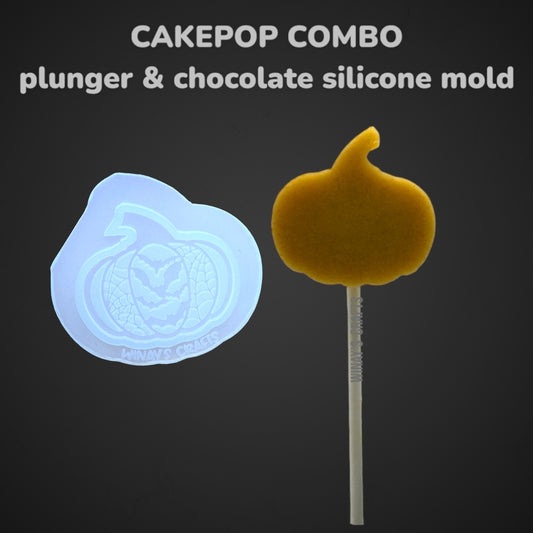 PUMPKIN 4.0 - CAKEPOP COMBO Plunger & Chocolate Silicone Mold BAT (With Lollipop Stick, Paper Straw or Popsicle Stick Guide Options) - Made in USA