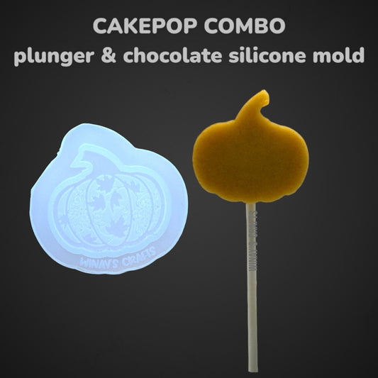 PUMPKIN 4.0 - CAKEPOP COMBO Plunger & Chocolate Silicone Mold LEAVES (With Lollipop Stick, Paper Straw or Popsicle Stick Guide Options) - Made in USA