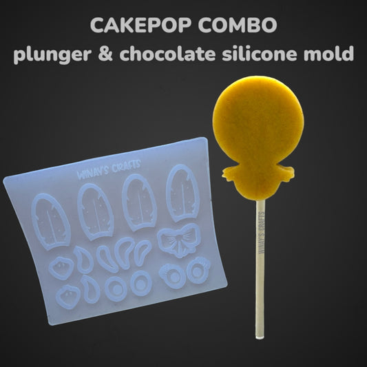 TURKEY BODY AND PARTS - CAKEPOP COMBO Plunger & Chocolate Silicone Mold (With Lollipop Stick, Paper Straw or Popsicle Stick Guide Options) - Made in USA