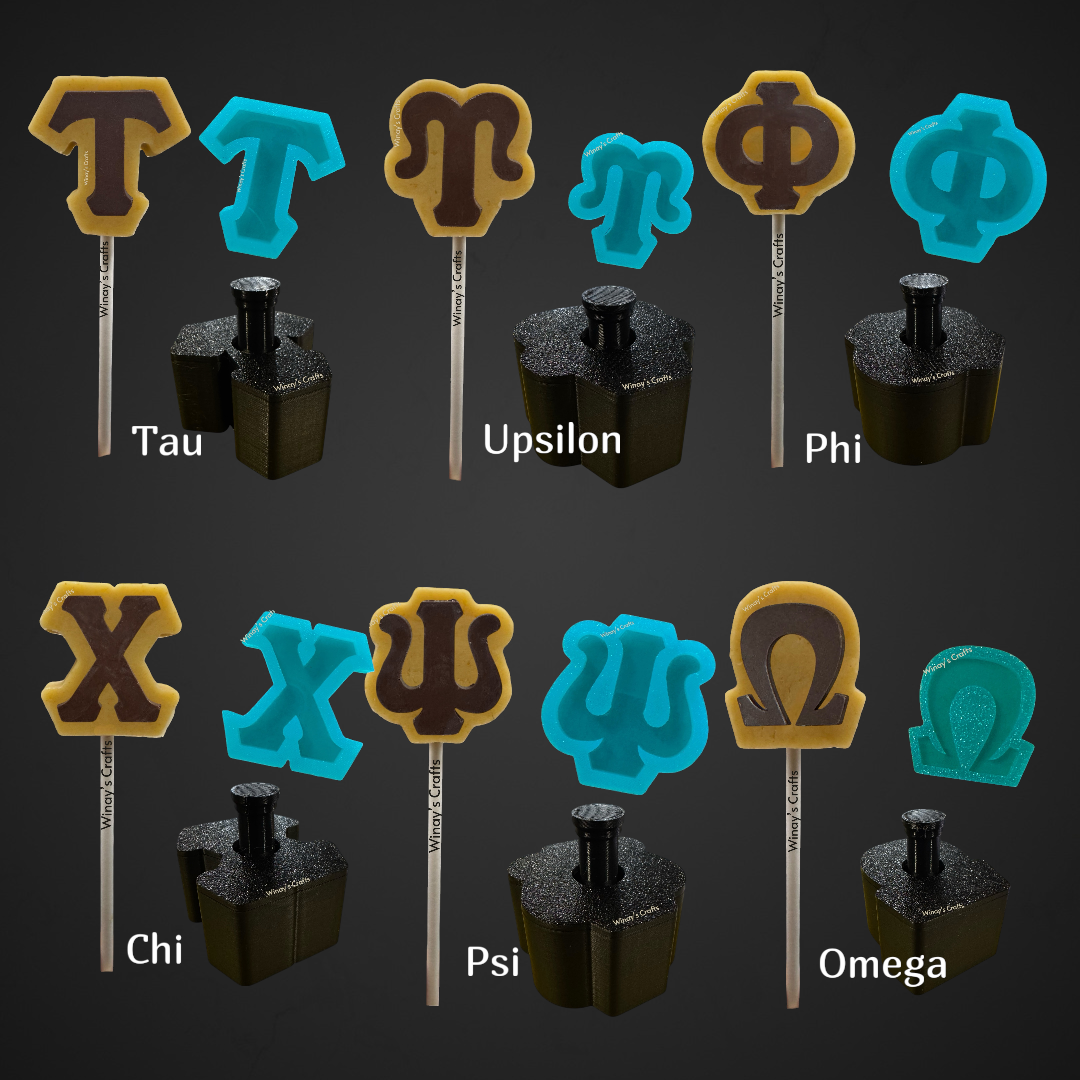 Cakepop Plunger and Chocolate Silicone Mold COMBO - Greek Alphabet - MADE IN USA