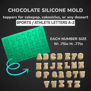 Chocolate Silicone Mold (Cakepop/Dessert Topper) - Sports / Athletic Letters A-Z - MADE IN USA
