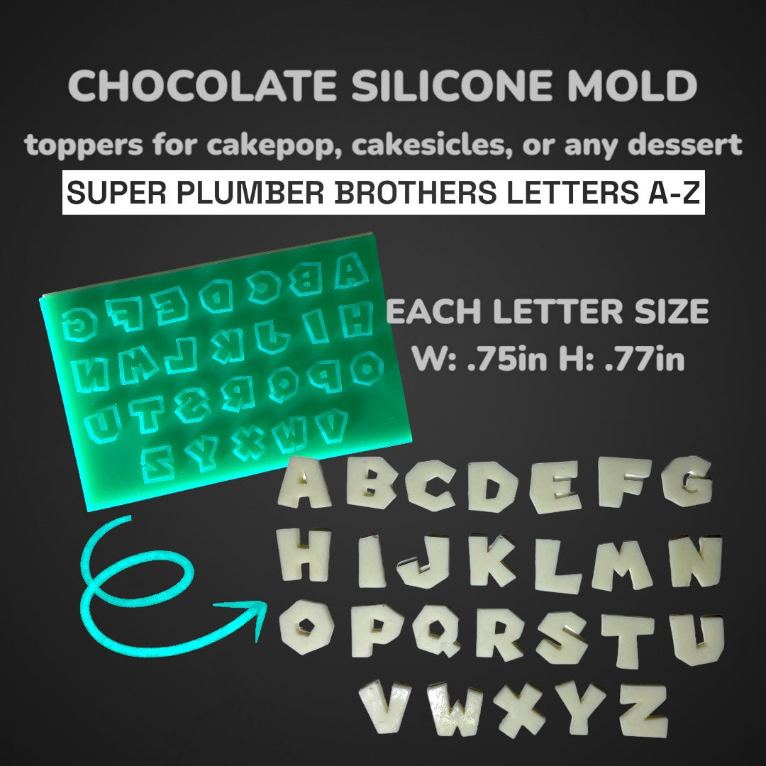 Chocolate Silicone Mold (Cakepop/Dessert Topper) - Super Plumber Brothers LETTERS A-Z - MADE IN USA