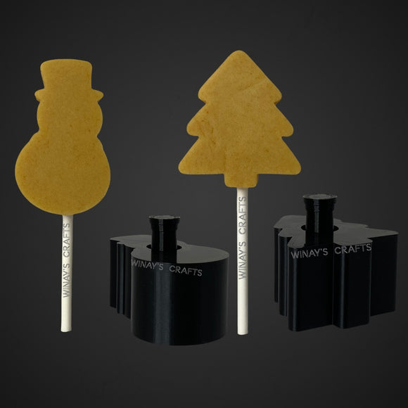 BUNDLE 1 (Snowman and Tree) - Cake Pop Mold / Plunger (With Lollipop Stick, Paper Straw or Popsicle Stick Guide Options) - Made in USA